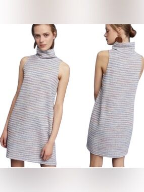 Anthropologie Sleeveless Turtleneck Knit Shift Dress in Soft Stripes | Size L
